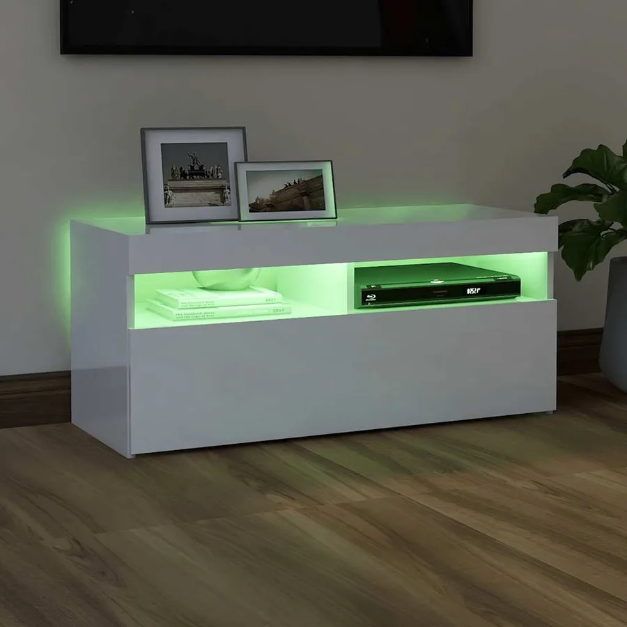 Meuble TV avec lumières LED blanc brillant 90x35x40 cm - 4