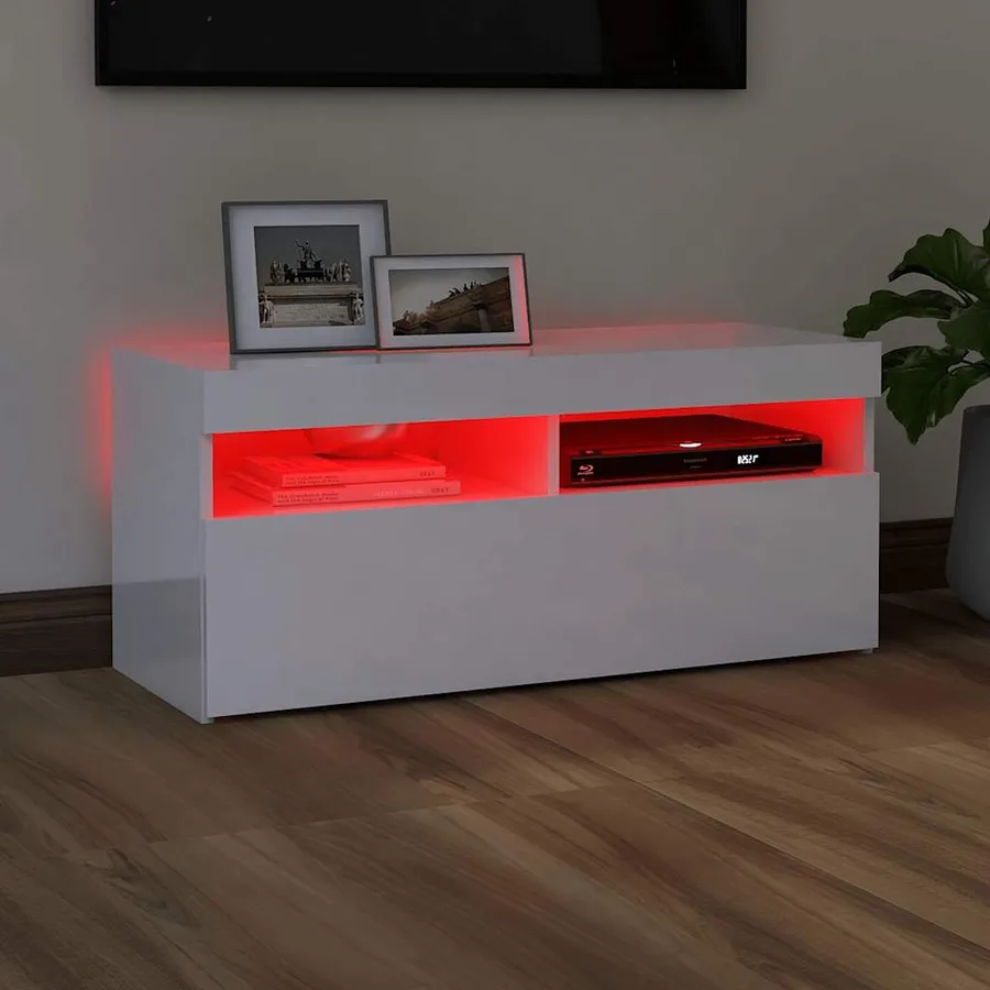 Meuble TV avec lumières LED blanc brillant 90x35x40 cm - 5