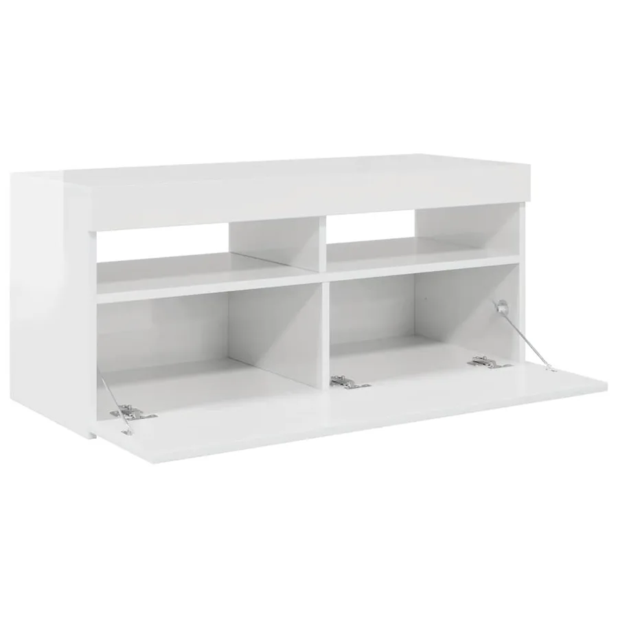 Meuble TV avec lumières LED blanc brillant 90x35x40 cm - 7