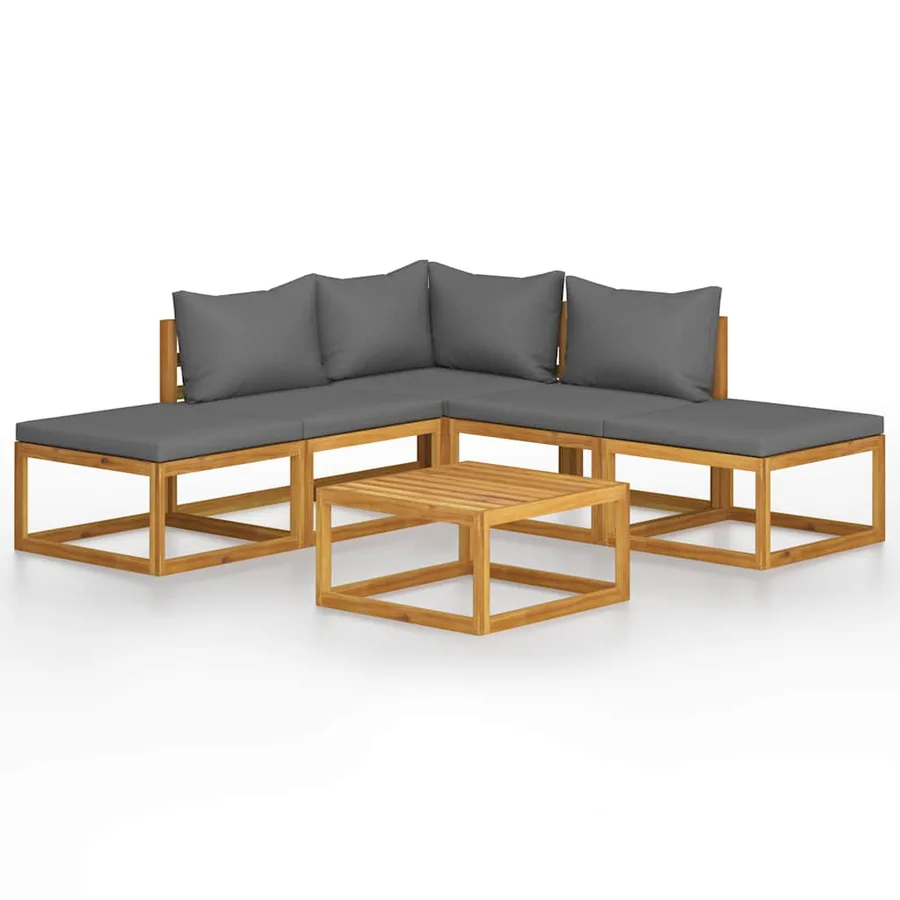 Salon de jardin 6 pcs avec coussins Bois d'acacia solide - 2