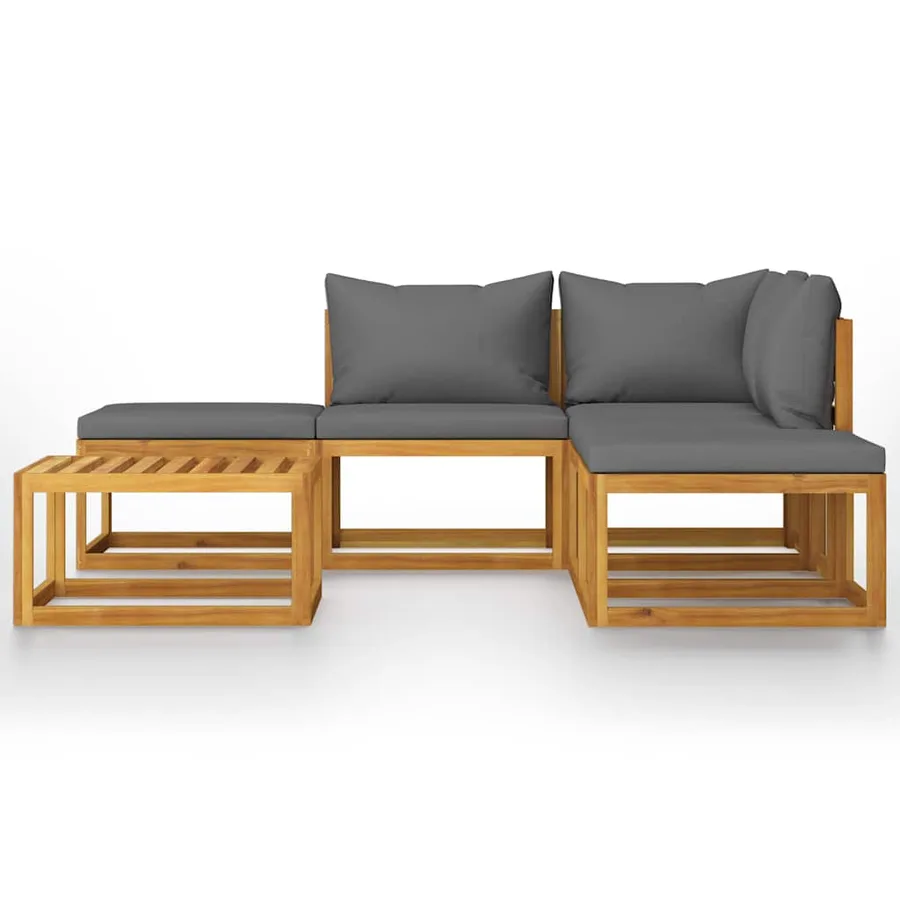 Salon de jardin 6 pcs avec coussins Bois d'acacia solide - 3