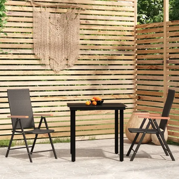 Ensemble à manger de jardin 3 pcs Noir