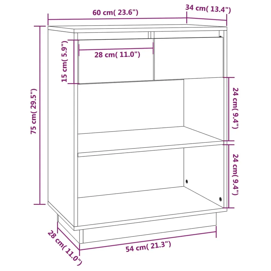 Armoire console 60x34x75 cm Bois de pin solide - 9