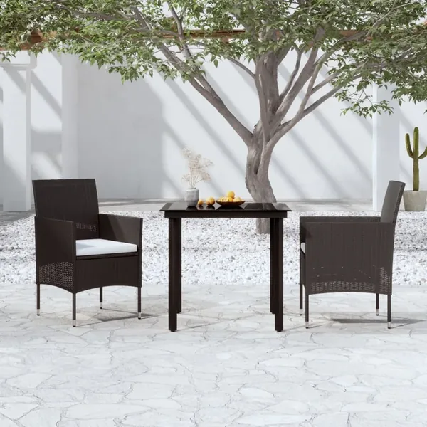 Ensemble à manger de jardin avec coussins 3 pcs noir