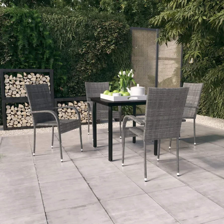 Ensemble à manger de jardin 5 pcs Gris et noir