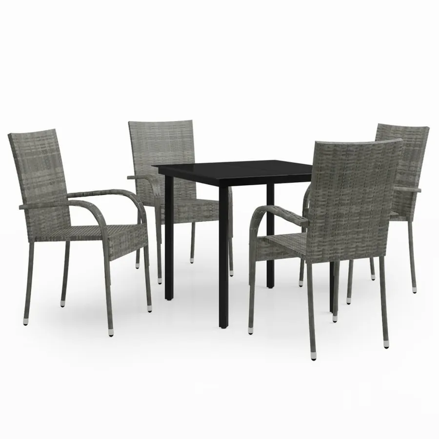 Ensemble à manger de jardin 5 pcs Gris et noir - 2