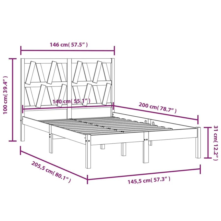 Cadre de lit Bois de pin massif 140x200 cm - 6