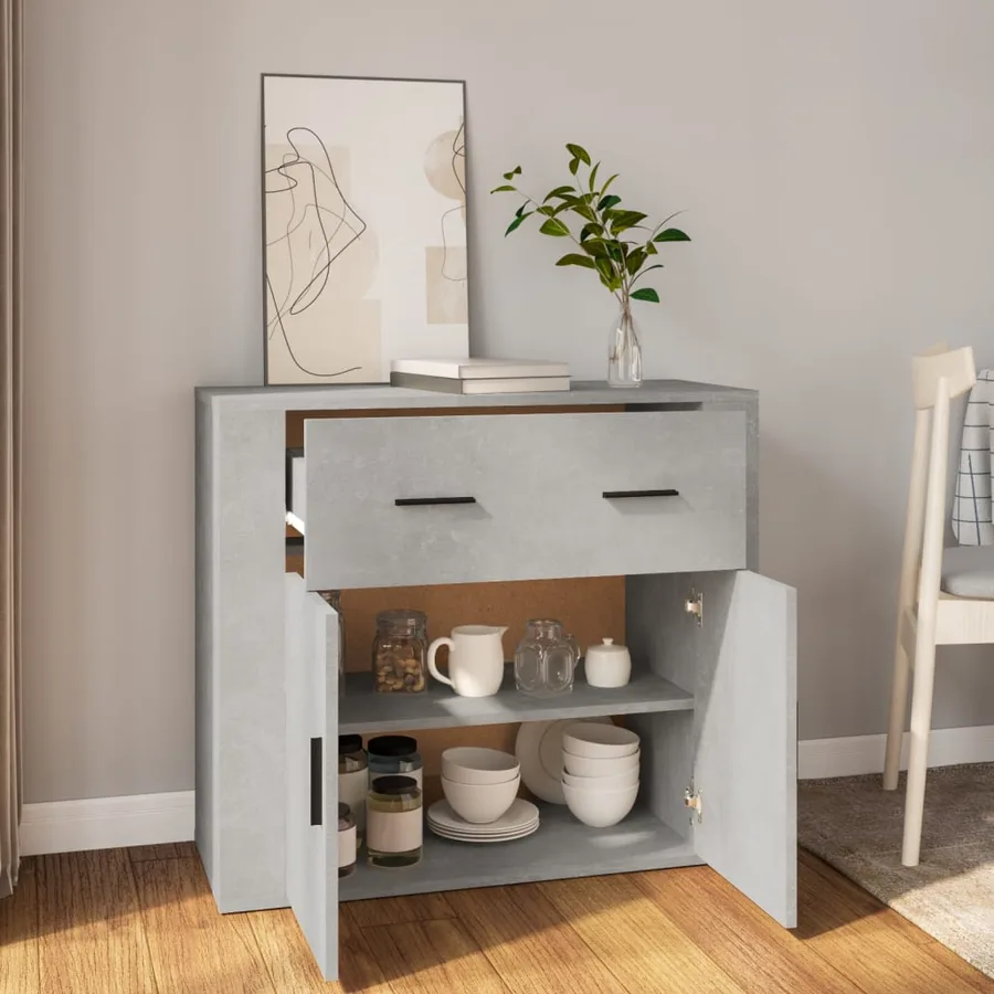 Buffet Gris béton 80x33x70 cm Bois d'ingénierie - 6