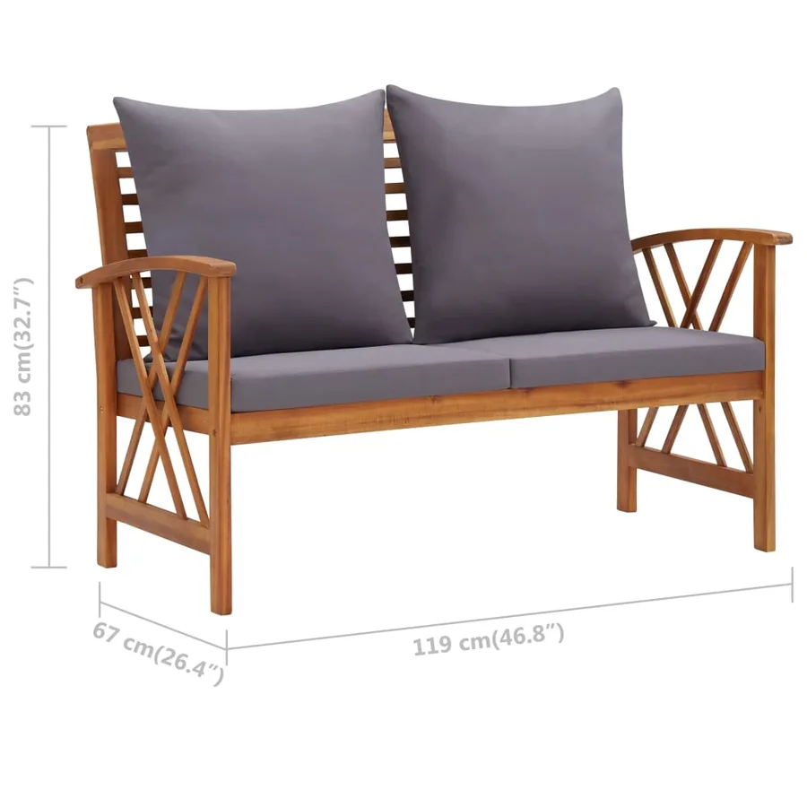 Banc de jardin avec coussins 119 cm Bois solide d'acacia - 7