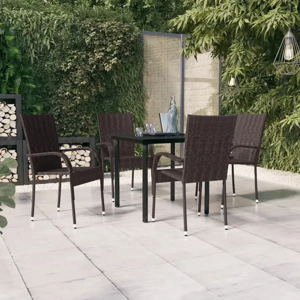 Ensemble à manger de jardin 5 pcs Marron et noir
