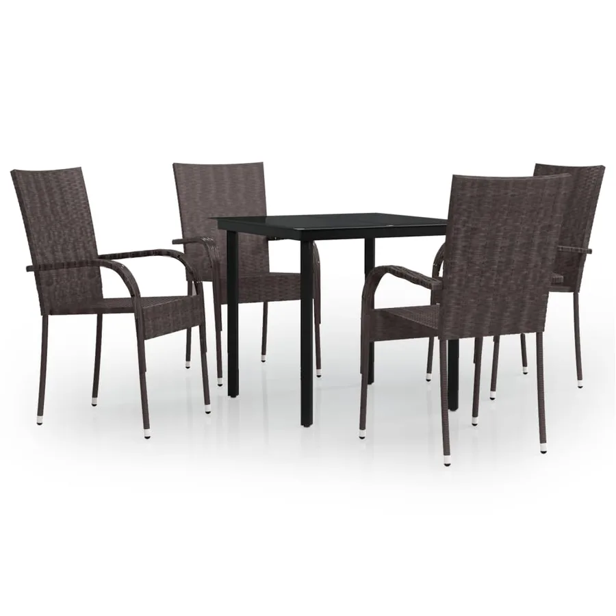 Ensemble à manger de jardin 5 pcs Marron et noir - 2