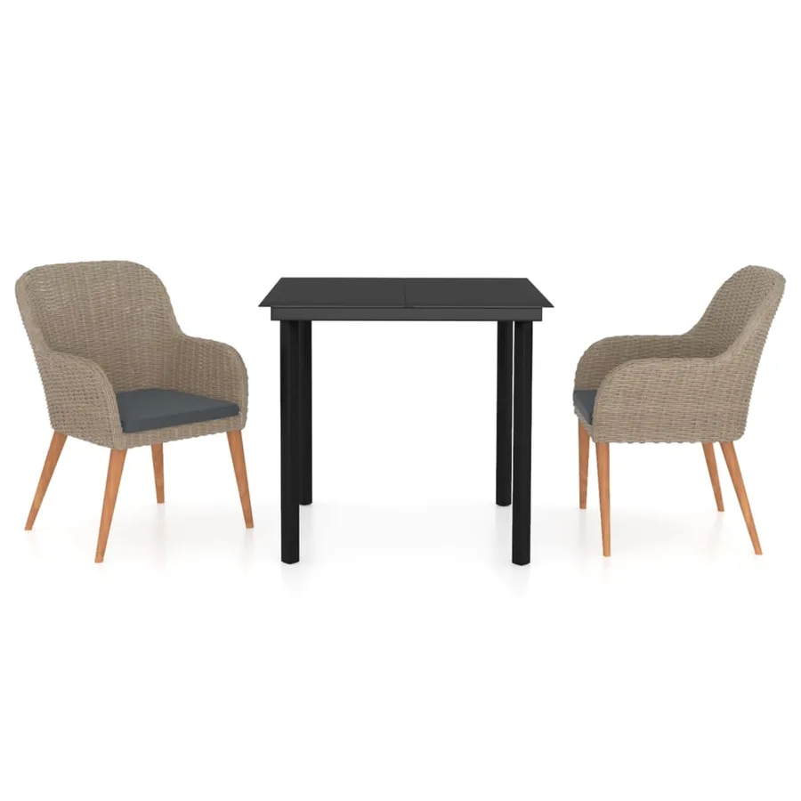 Ensemble à manger de jardin avec coussins 3 pcs marron - 2