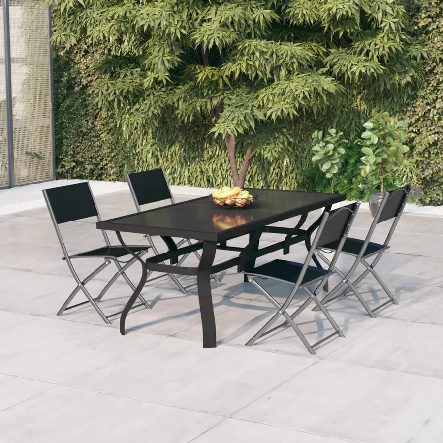 Ensemble à manger de jardin 5 pcs Gris et noir