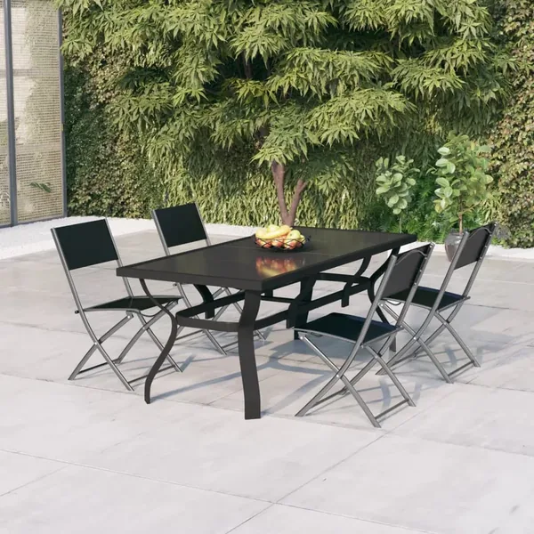 Ensemble à manger de jardin 5 pcs Gris et noir