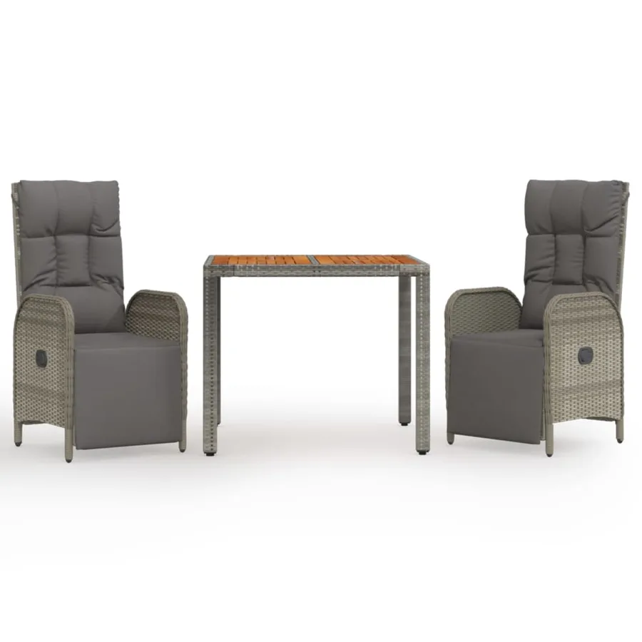 Ensemble à manger de jardin 3 pcs coussins gris résine tressée - 2