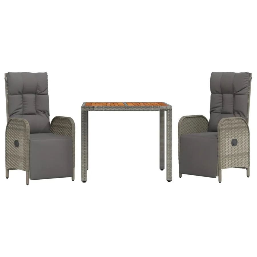 Ensemble à manger de jardin 3 pcs coussins gris résine tressée - 3