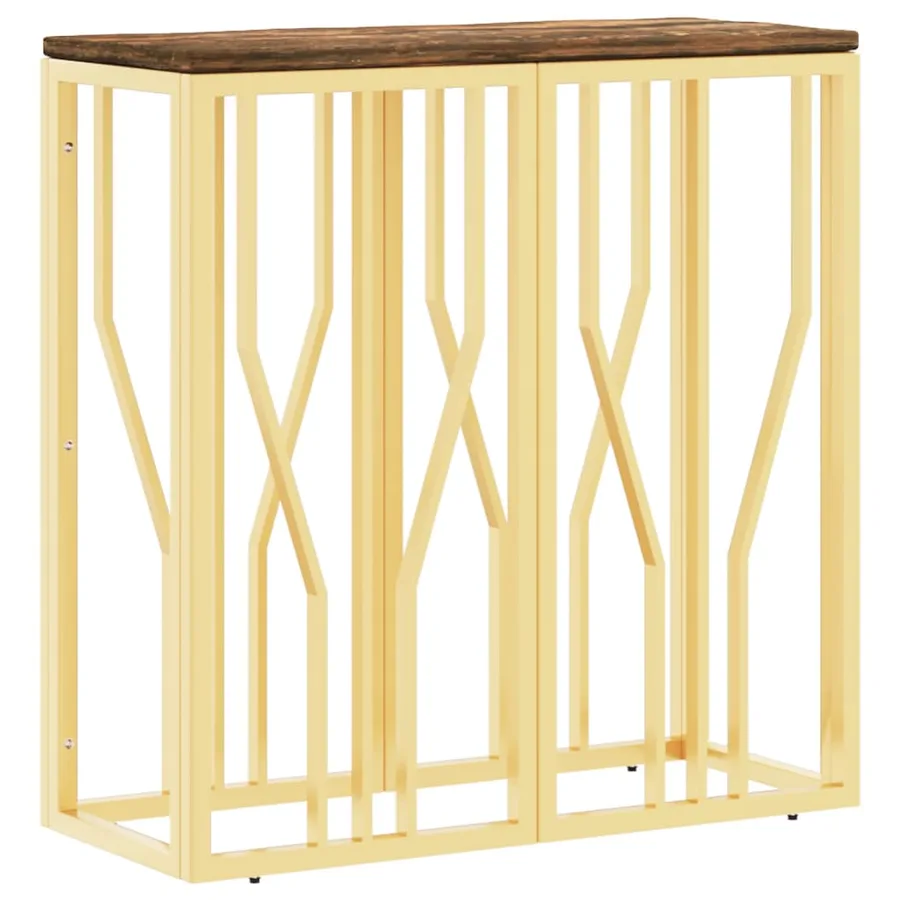 Table console doré acier inoxydable et bois massif récupération - 2