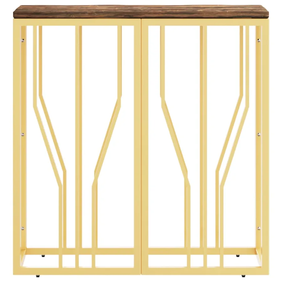 Table console doré acier inoxydable et bois massif récupération - 3