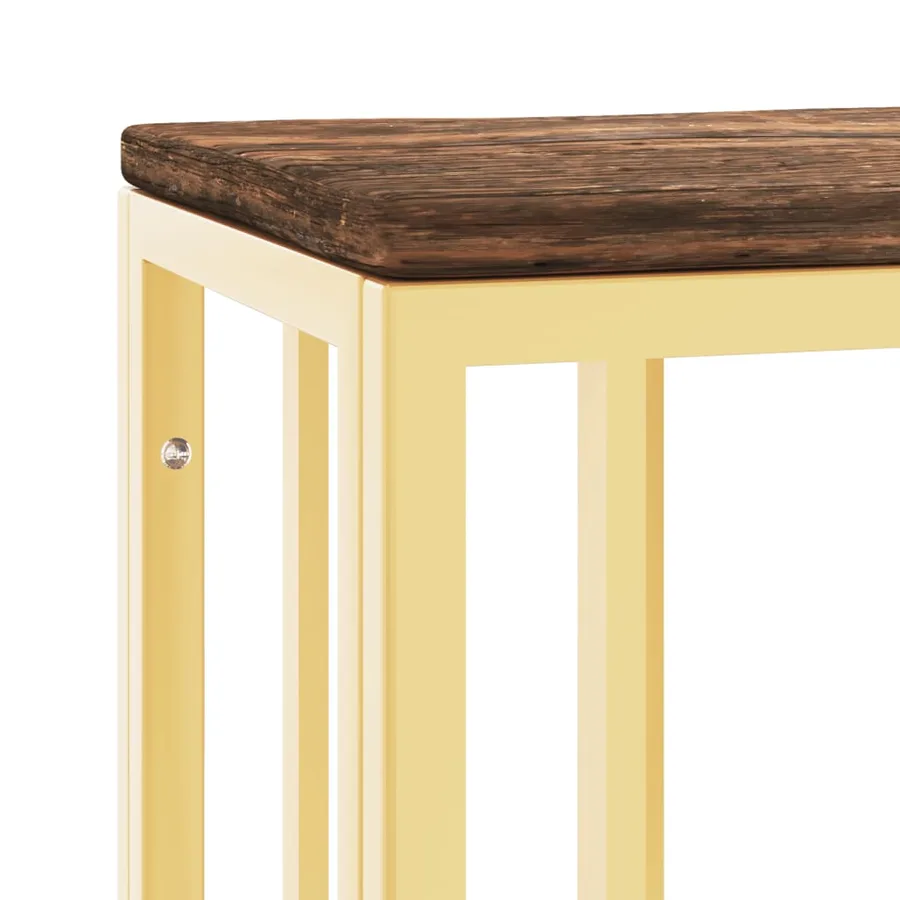 Table console doré acier inoxydable et bois massif récupération - 5