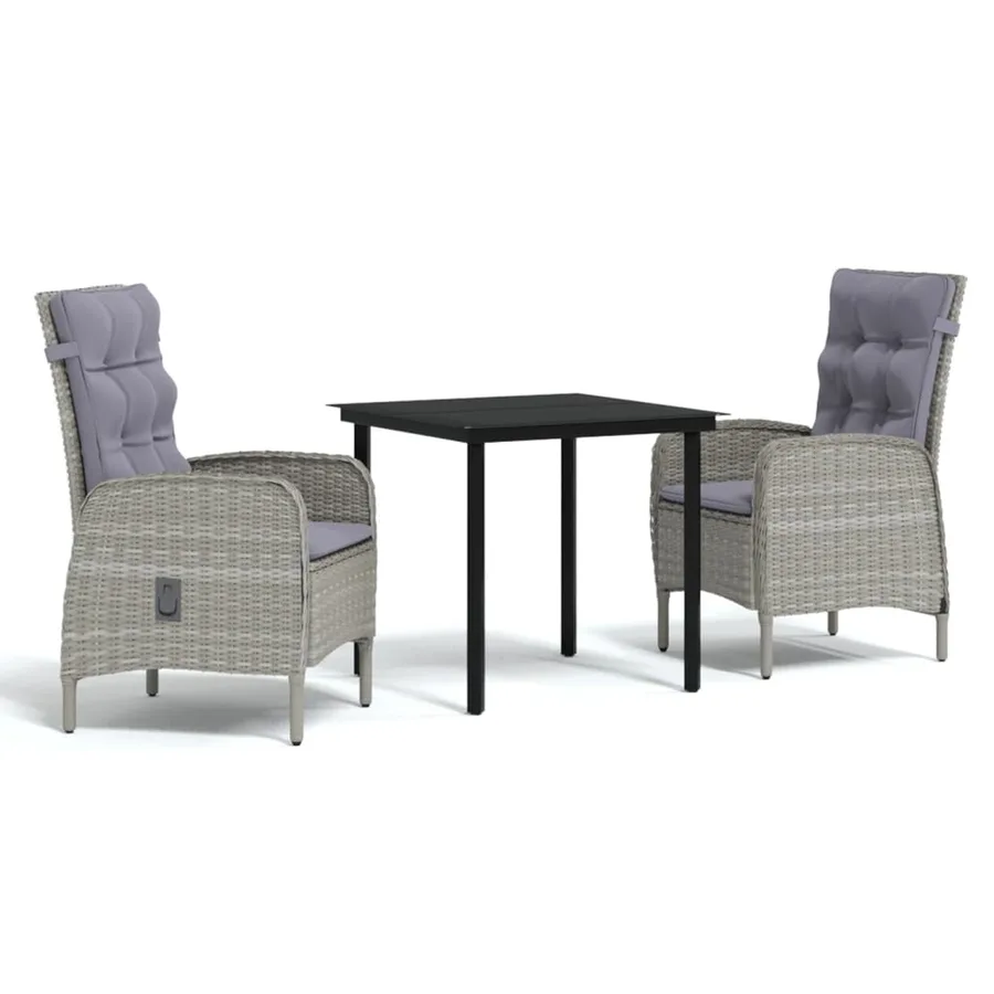 Ensemble à manger de jardin et coussins 3 pcs Gris et noir - 2