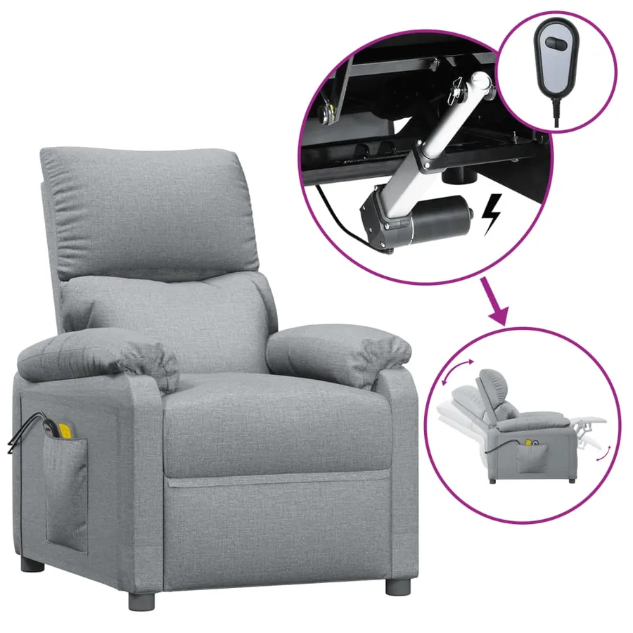 Fauteuil électrique de massage Gris clair Tissu - 2