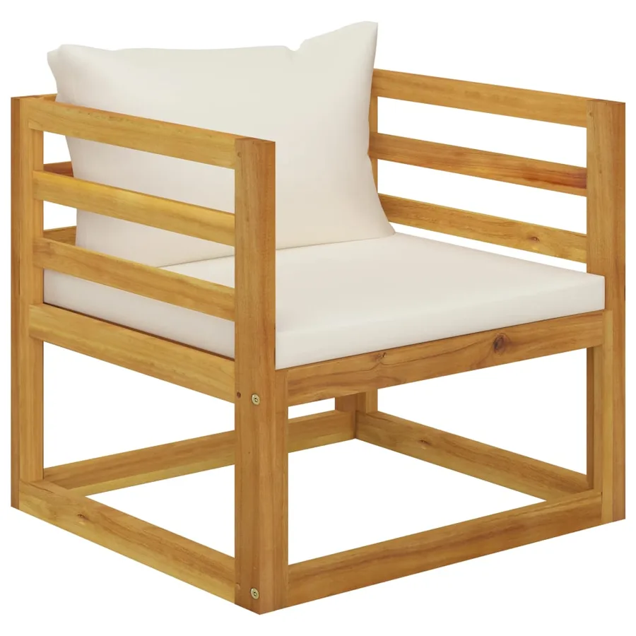 Salon de jardin 6 pcs avec coussin Crème Bois d'acacia solide - 13