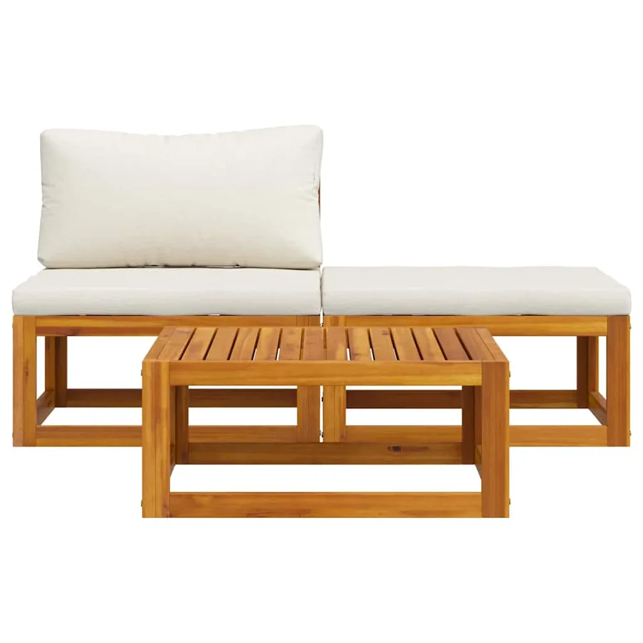 Salon de jardin 3 pcs avec coussins crème Bois d'acacia solide - 8