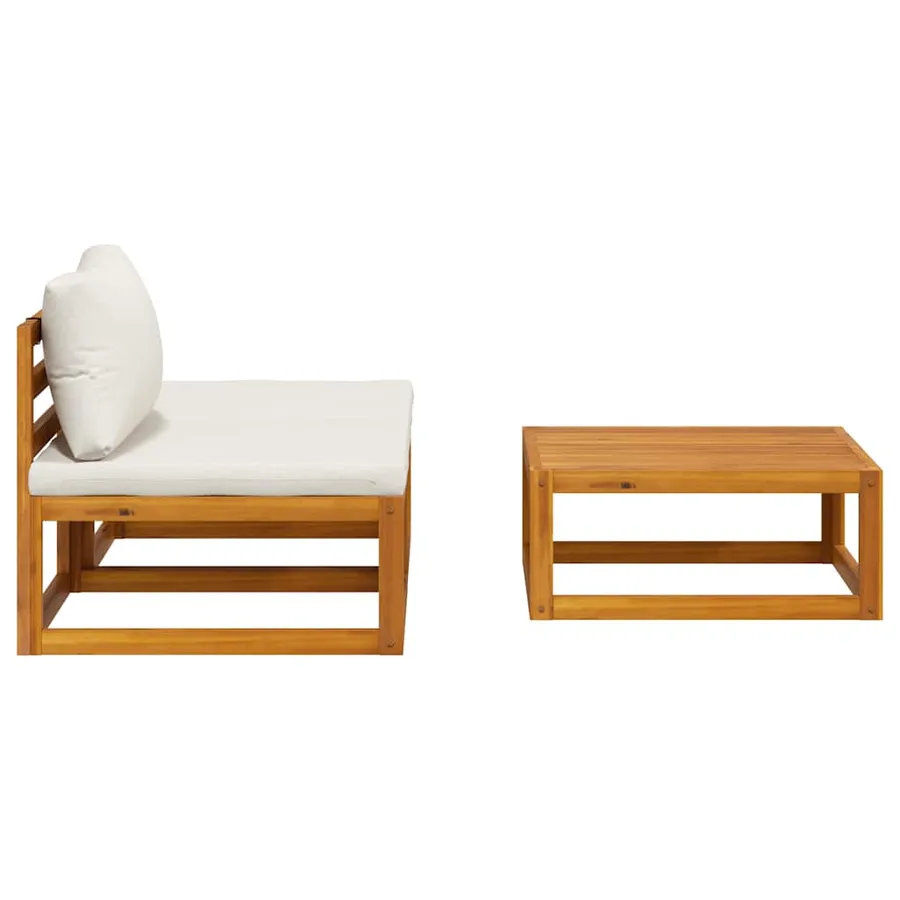 Salon de jardin 3 pcs avec coussins crème Bois d'acacia solide - 9
