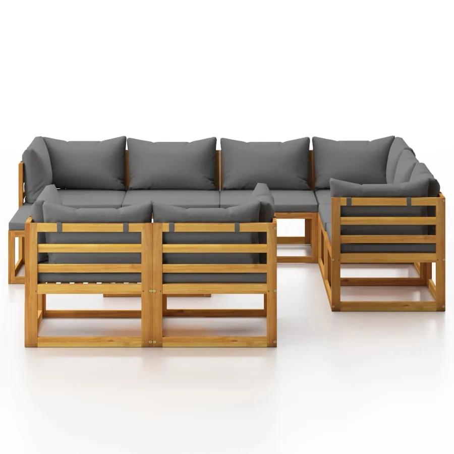Salon de jardin 10 pcs avec coussin Bois d'acacia solide - 3