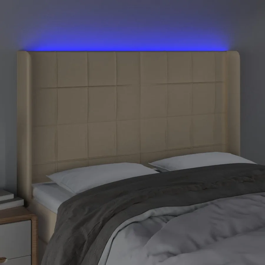 Tête de lit à LED Crème 147x16x118/128 cm Tissu - 4