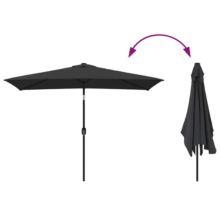 Parasol d'extérieur avec mât en métal 300x200 cm Noir - 6