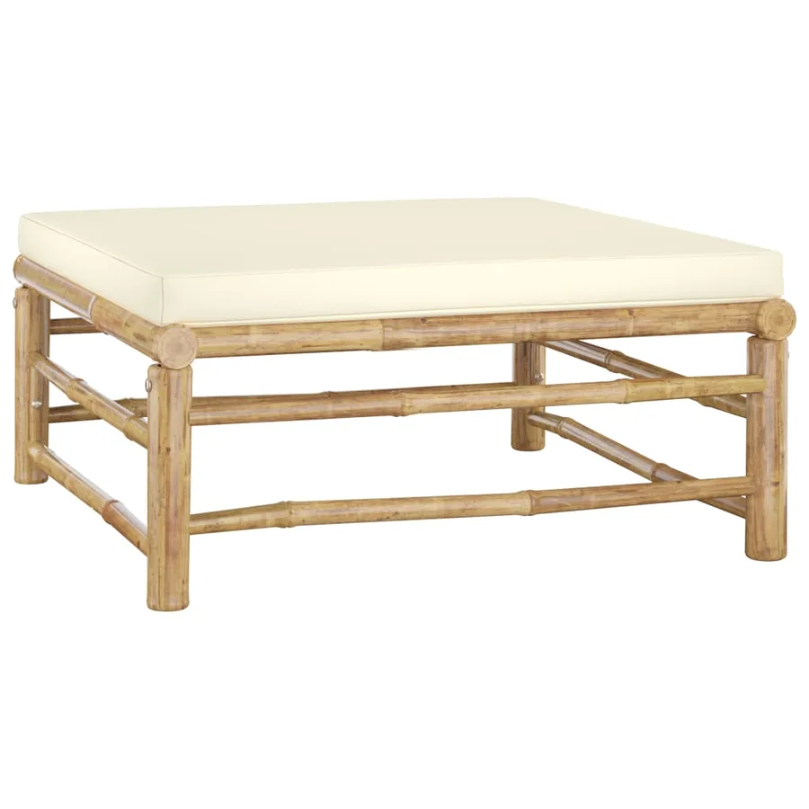 Salon de jardin 9 pcs avec coussins blanc crème bambou - 7