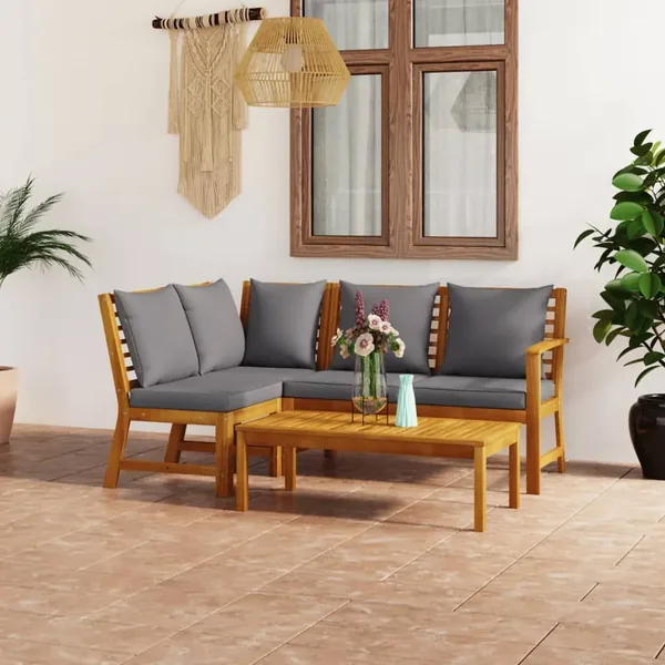Salon de jardin 4 pcs avec coussin Bois d'acacia solide