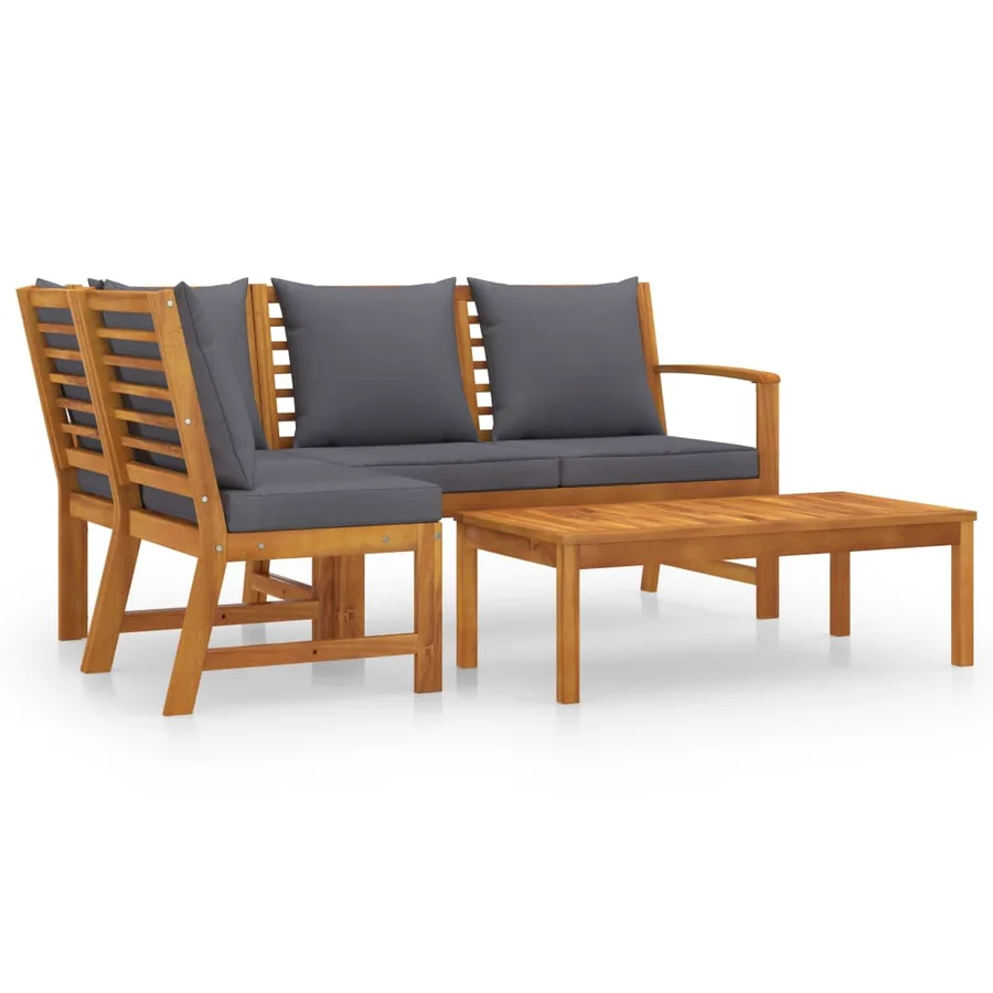 Salon de jardin 4 pcs avec coussin Bois d'acacia solide - 2