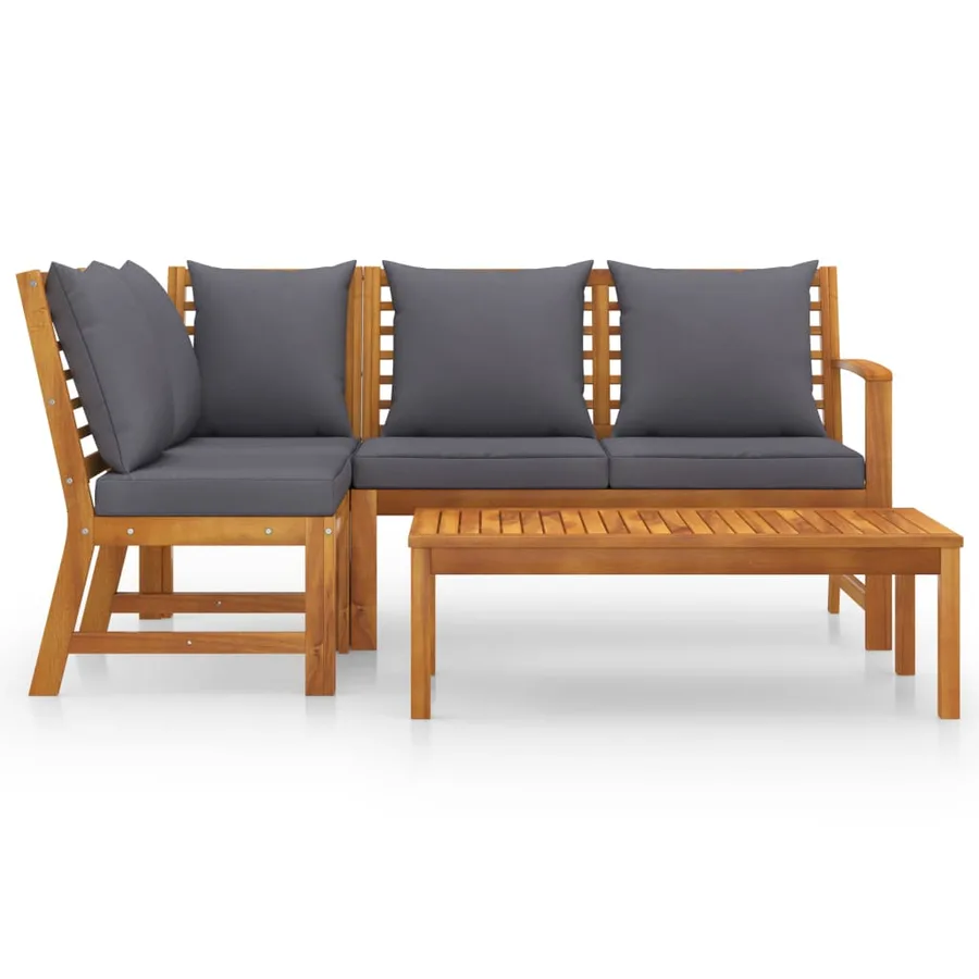 Salon de jardin 4 pcs avec coussin Bois d'acacia solide - 3