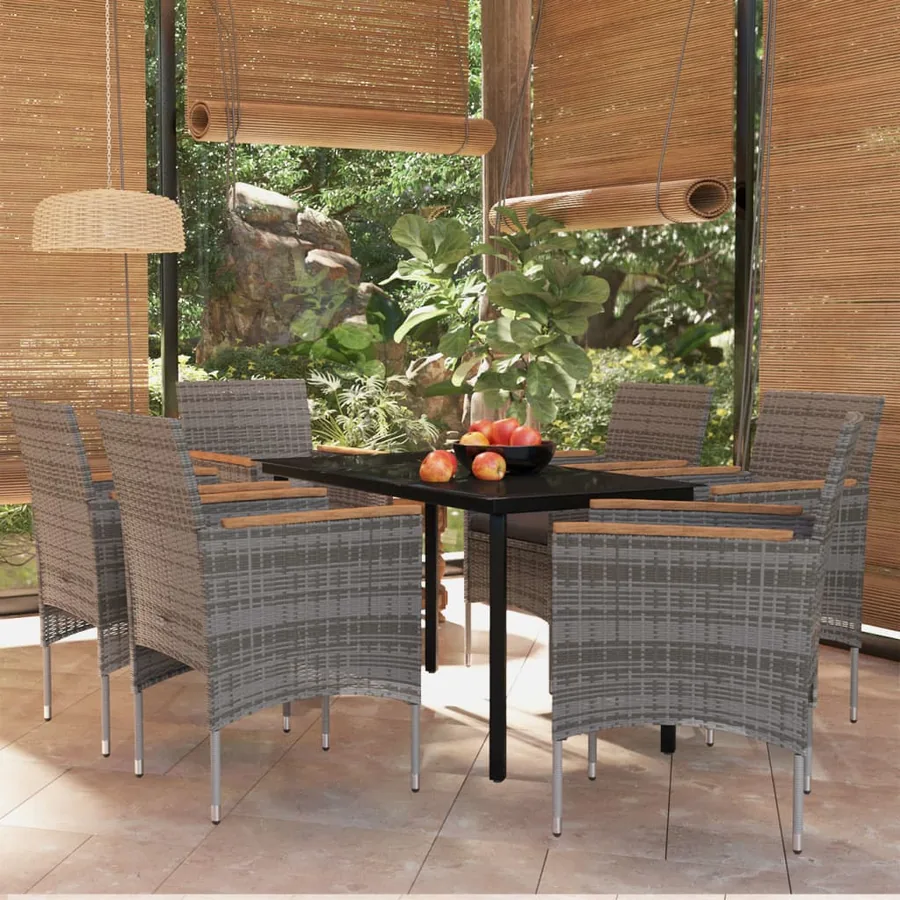 Ensemble à manger de jardin coussins 7pcs Gris et noir