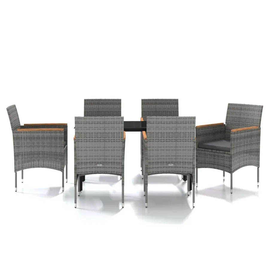 Ensemble à manger de jardin coussins 7pcs Gris et noir - 2