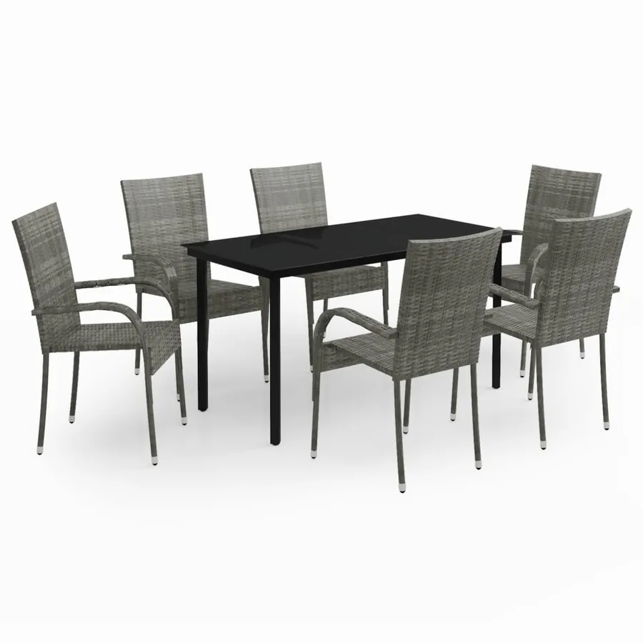Ensemble à manger de jardin 7 pcs Gris et noir - 2