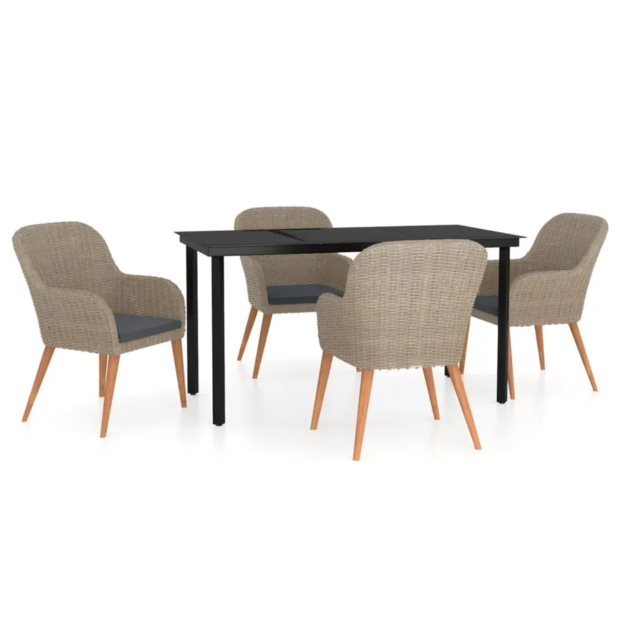 Ensemble à manger de jardin et coussins 5 pcs Marron - 2