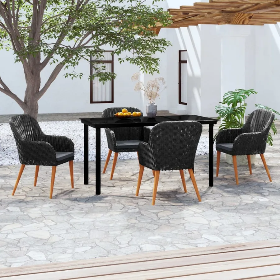Ensemble à manger de jardin avec coussins 5 pcs Noir