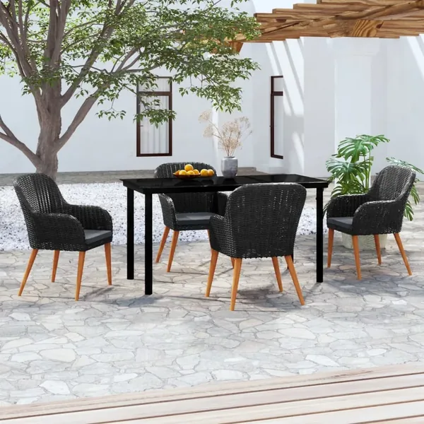 Ensemble à manger de jardin avec coussins 5 pcs Noir