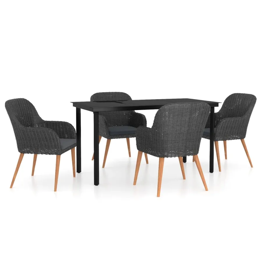 Ensemble à manger de jardin avec coussins 5 pcs Noir - 2