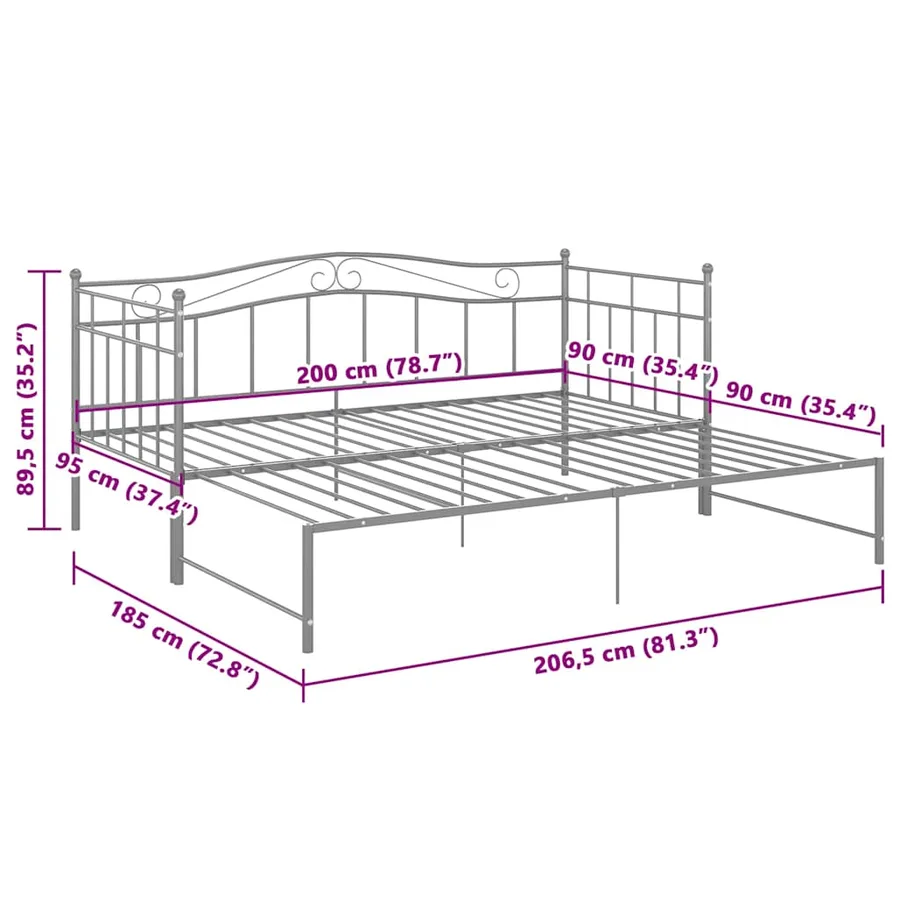 Cadre de canapé-lit extensible sans matelas gris métal 90x200cm - 11