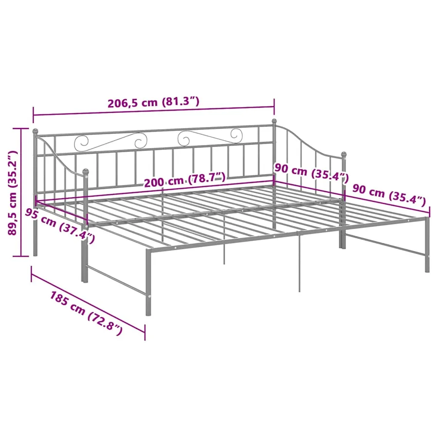 Cadre de canapé-lit extensible sans matelas gris métal 90x200cm - 11
