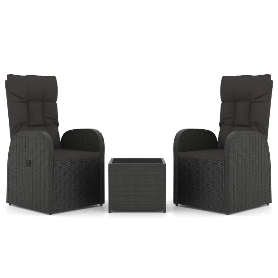Ensemble de salon de jardin 3 pcs noir poly rotin et acier - 2