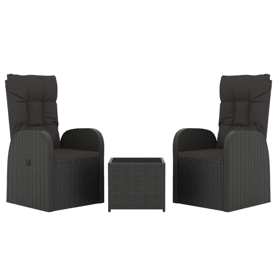 Ensemble de salon de jardin 3 pcs noir poly rotin et acier - 3
