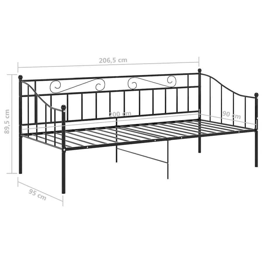 Cadre de canapé-lit sans matelas noir métal 90x200 cm - 8