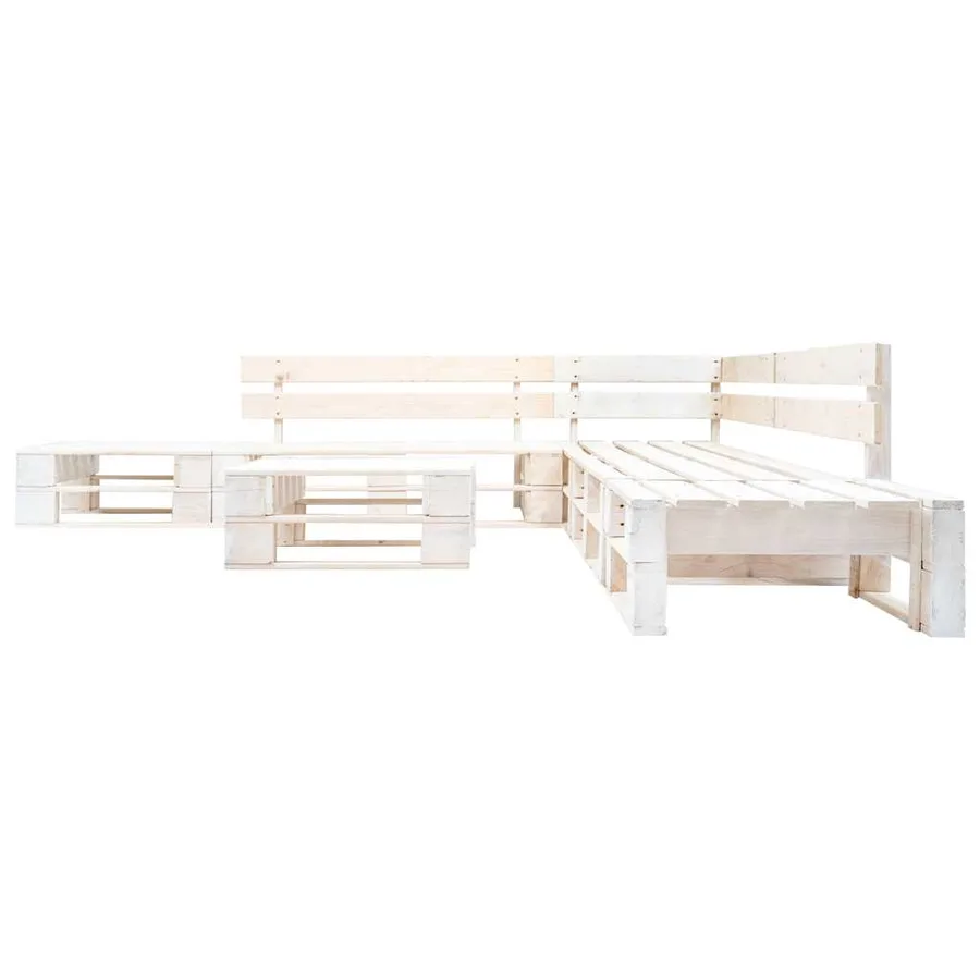 Salon de jardin palette 6 pcs Bois Blanc - 2