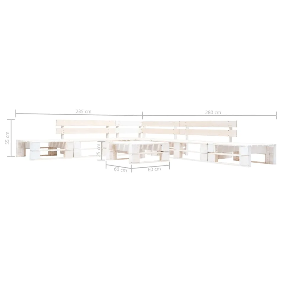 Salon de jardin palette 6 pcs Bois Blanc - 3