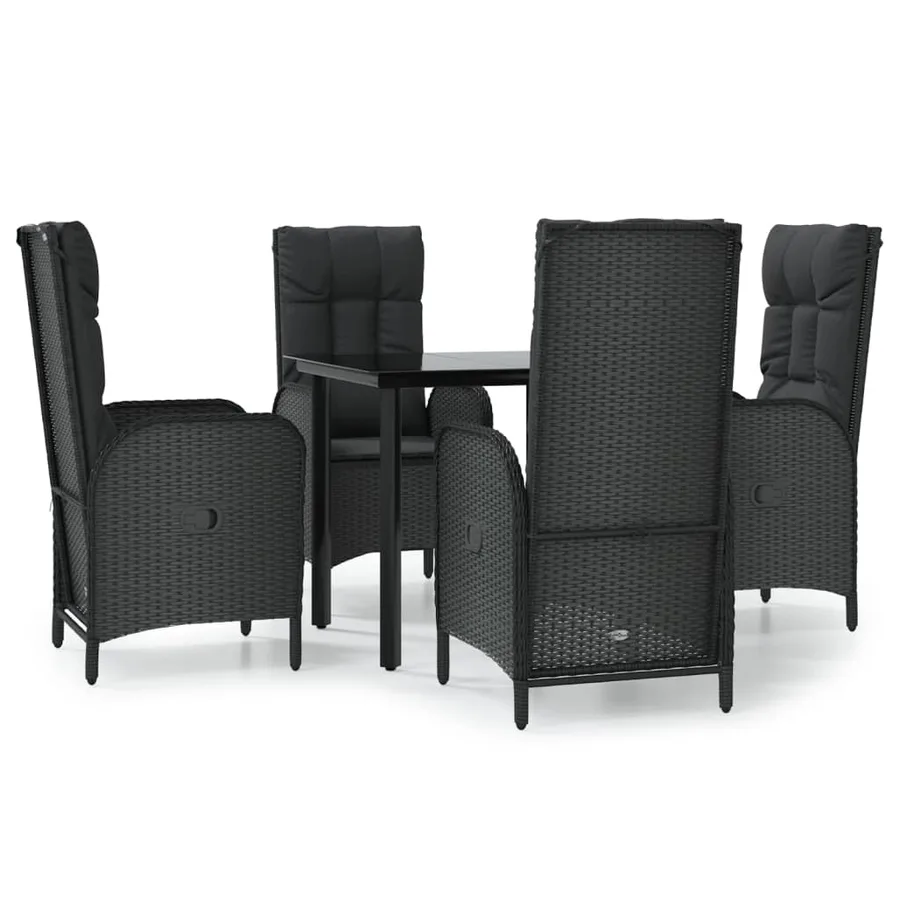 Ensemble à manger de jardin coussins 5pcs Noir Résine tressée - 2